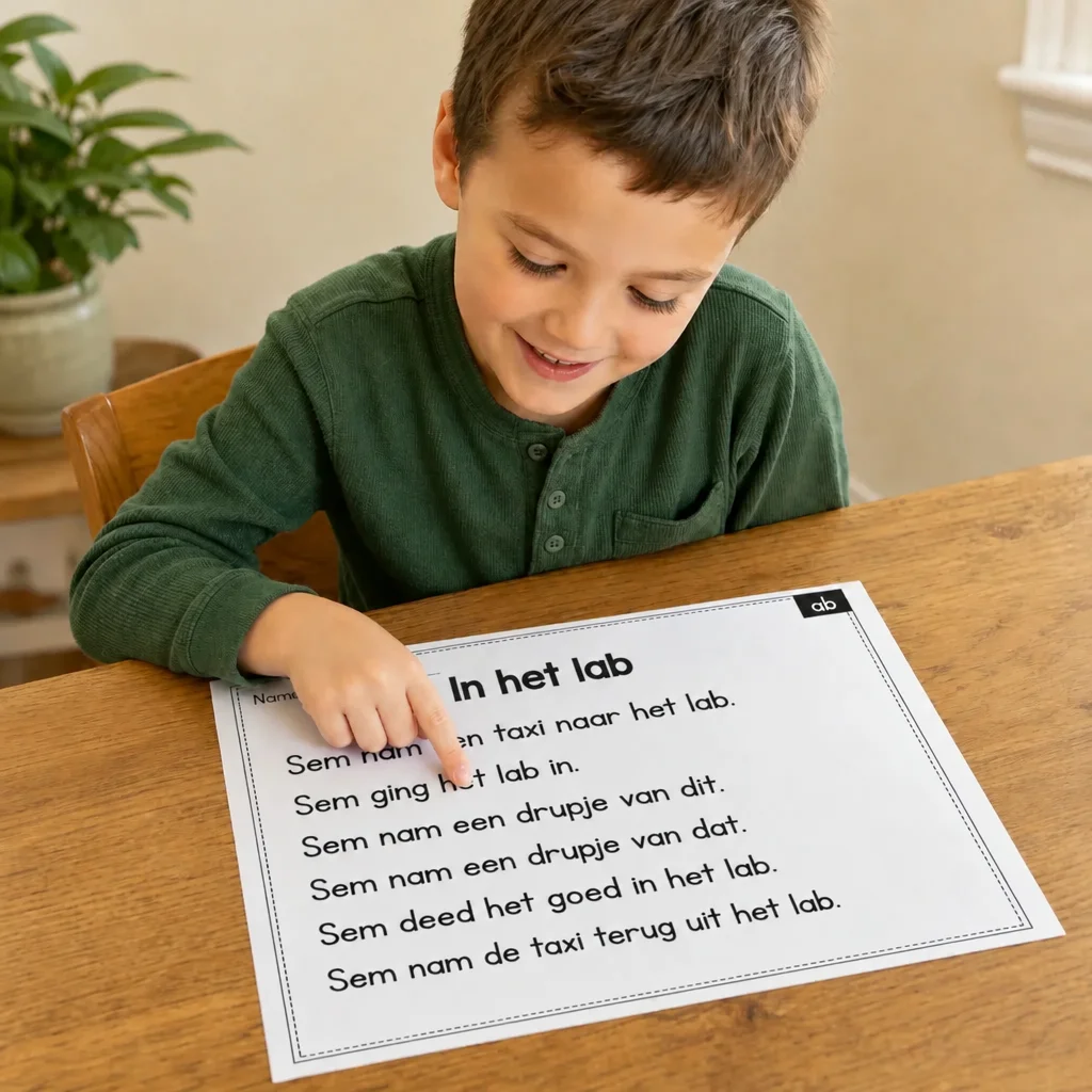 Kind leest een klankzuiver verhaal op één pagina
